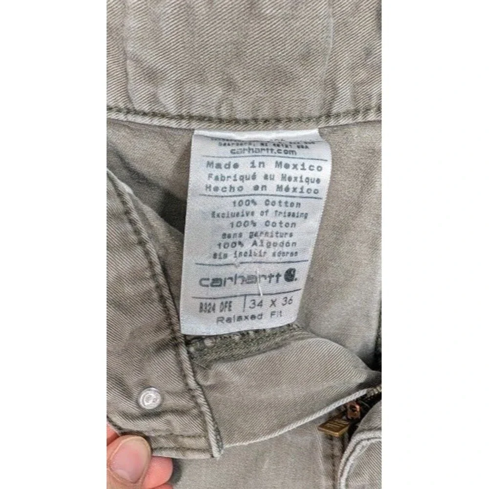 Vintage Carhartt B324 DFE Green Carpenter Pants Utility Dungaree 34x36